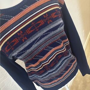 Navy and Orange Patterned Sweater